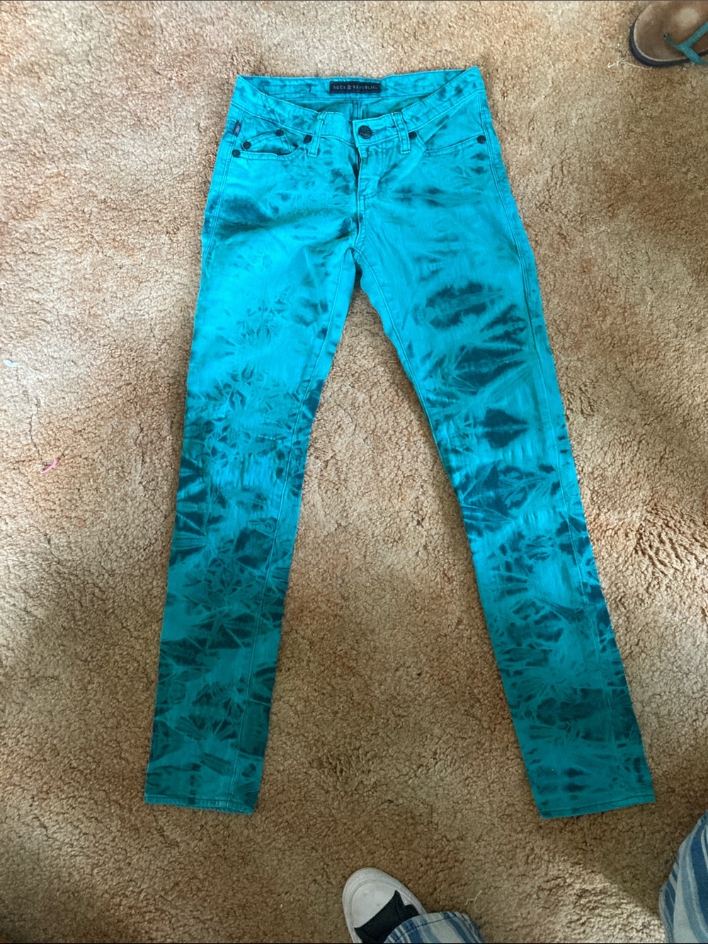 Rock & Republic Teal Tie-Dye Skinny Jeans